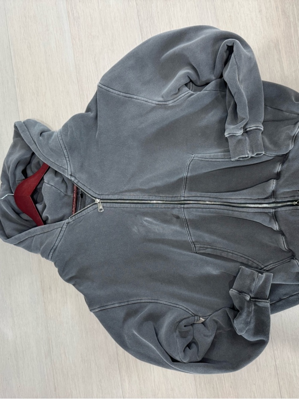 ESNTLS Gray Washed Double Zip Hoodie